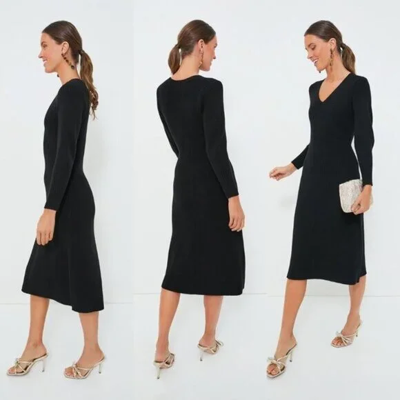 Hyacinth House NEW Black Brigid Knit Long Sleeve Midi Sweater Dress Size M - Picture 2 of 8